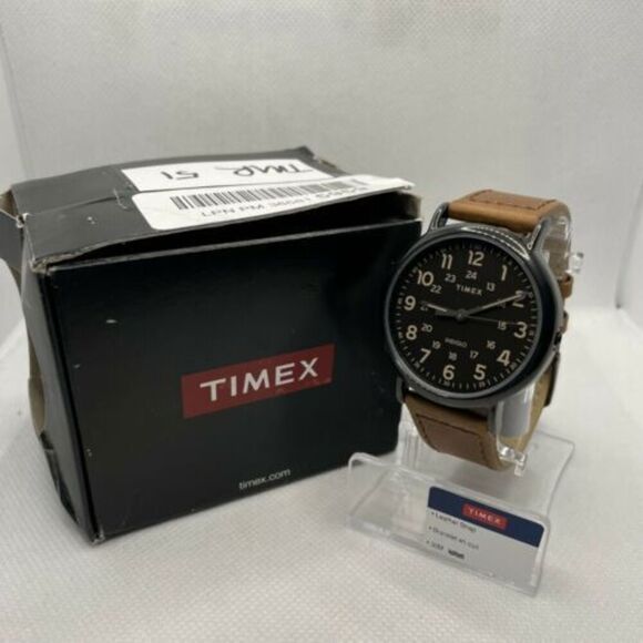 Timex Weekender TW2T30500 Men Brown Leather Analog Dial Quartz Wrist Watch TMR51 - Picture 1 of 10